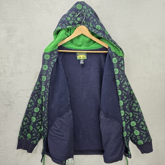 Vintage Akademiks Zip Up Hoodie Mens XXL Green AOP Velvet Lined Hood 90s Y2K - Picture 8 of 12